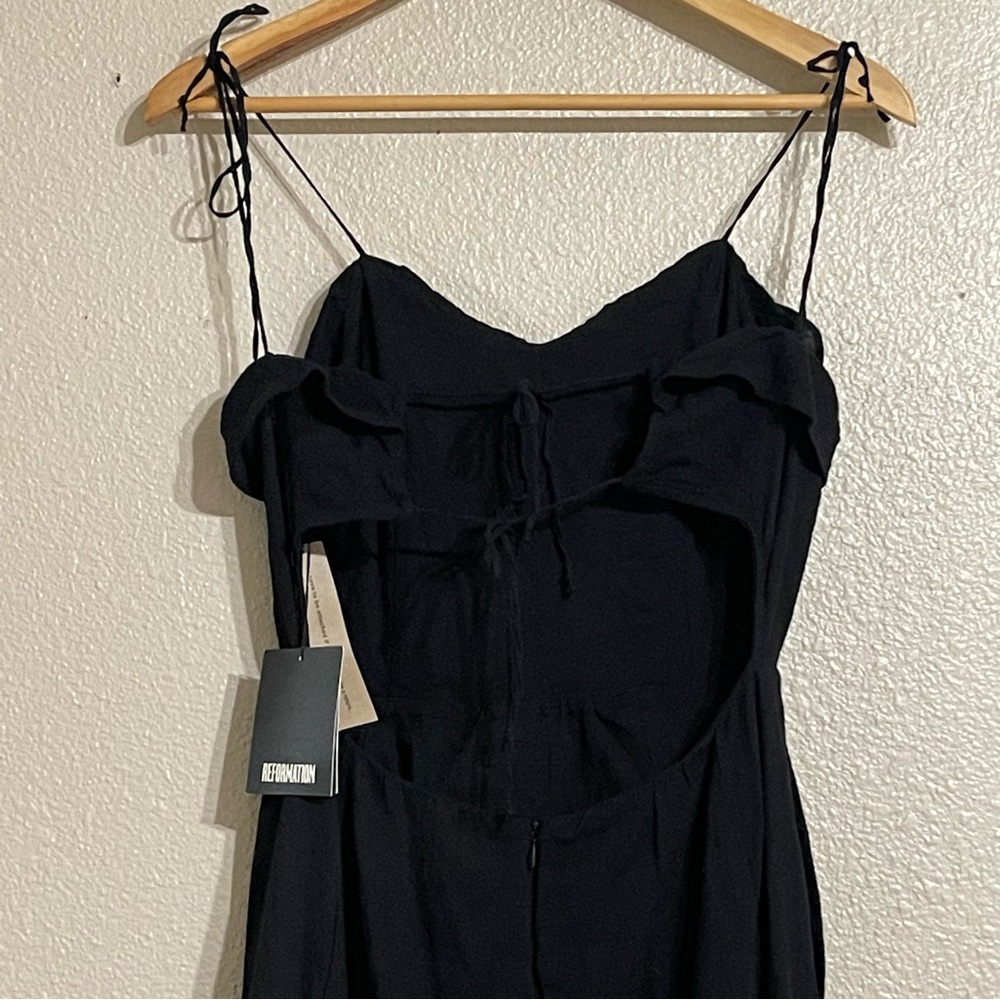 Reformation‎ Selma Black Ruffle-Trim Midi Dress with Side Slit - Picture 13 of 16